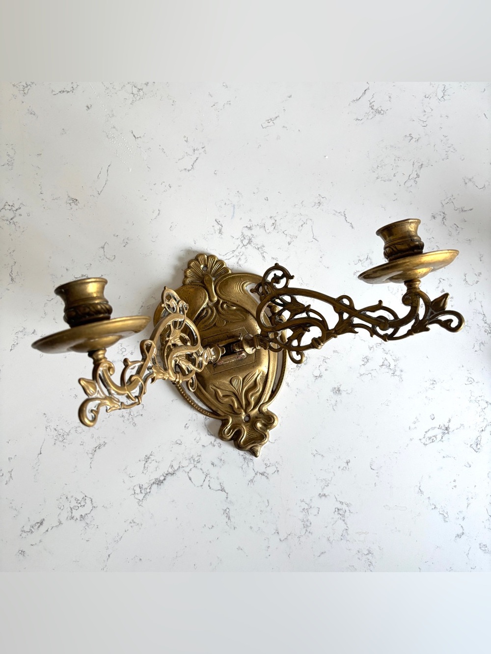 Vintage Ornate Victorian Style Brass Piano Double Candle Holder Wall Sconce
